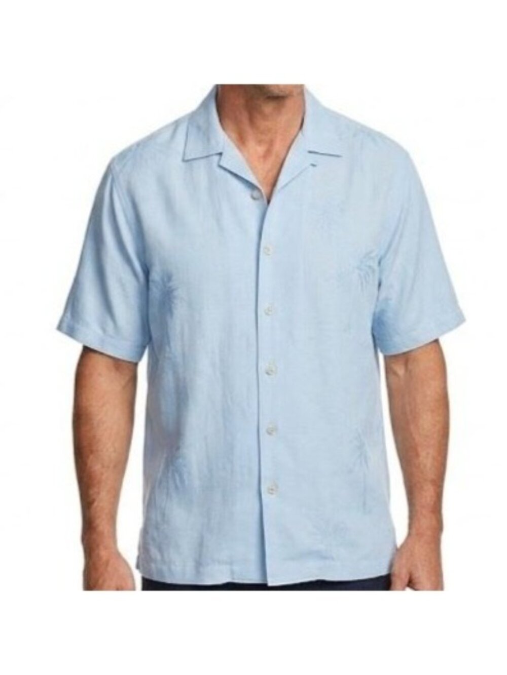 Tommy Bahama Silk Linen Camp Shirt Blue Short Sleeve Button Up Men's M